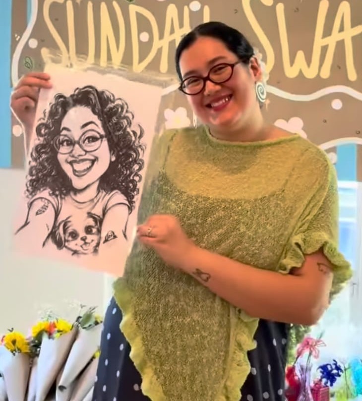 Digital caricature drawing at a Texas party
