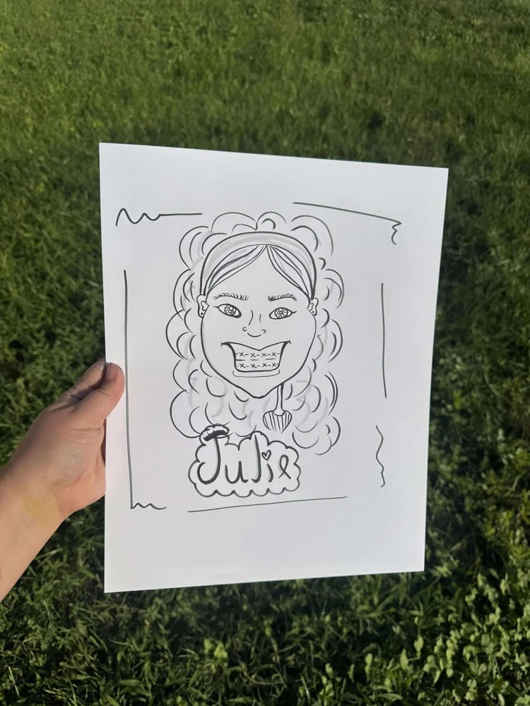 Live caricature drawing at a Houston area event in Texas by Poppin' Partiez