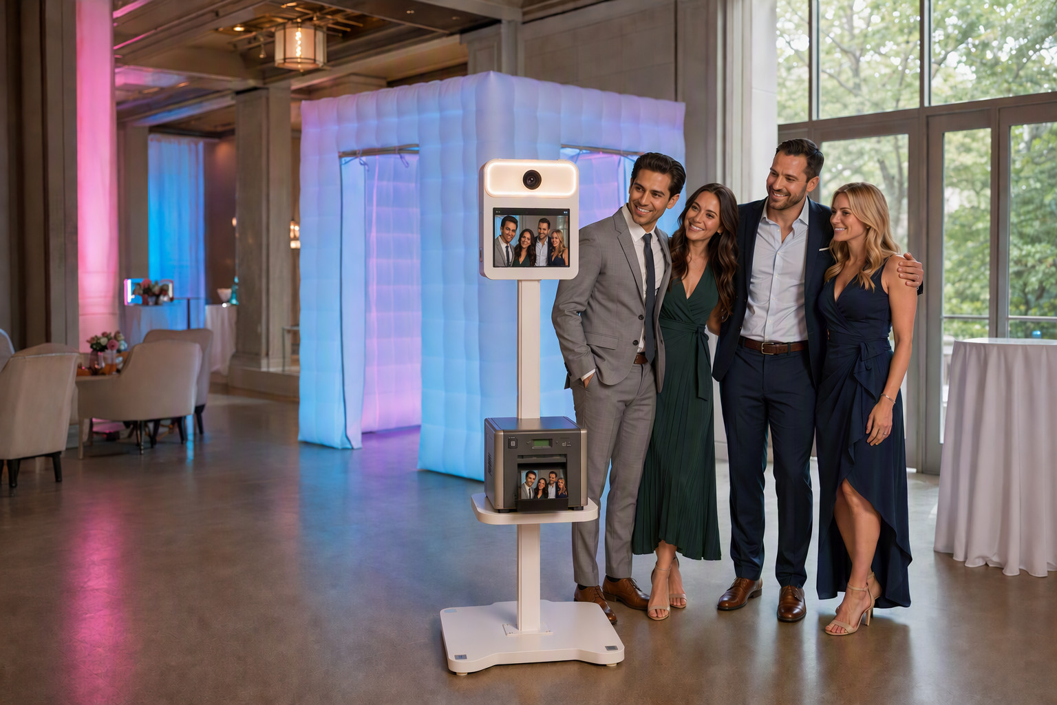 Four adults enjoying a Photo Booth corporate celebration example